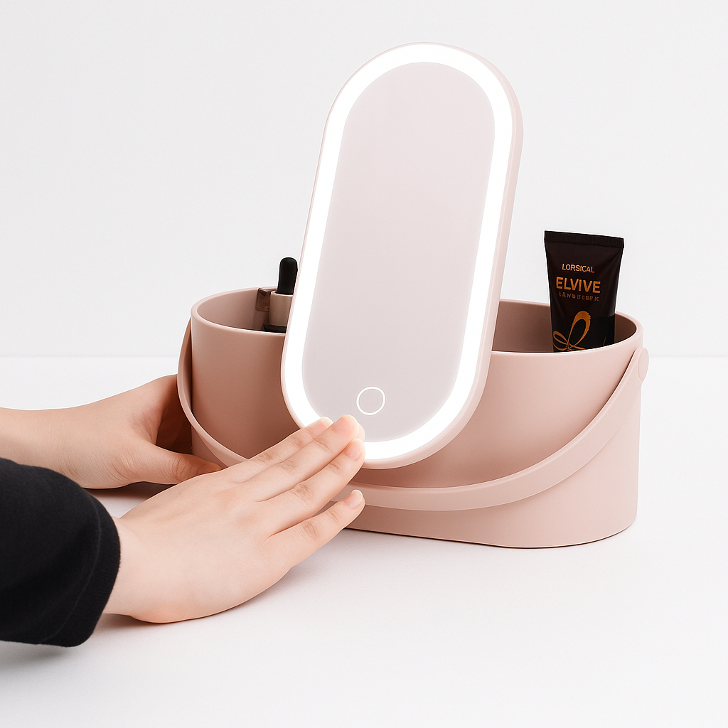 GlowBox™ – Miroir LED Beauté + Rangement Makeup