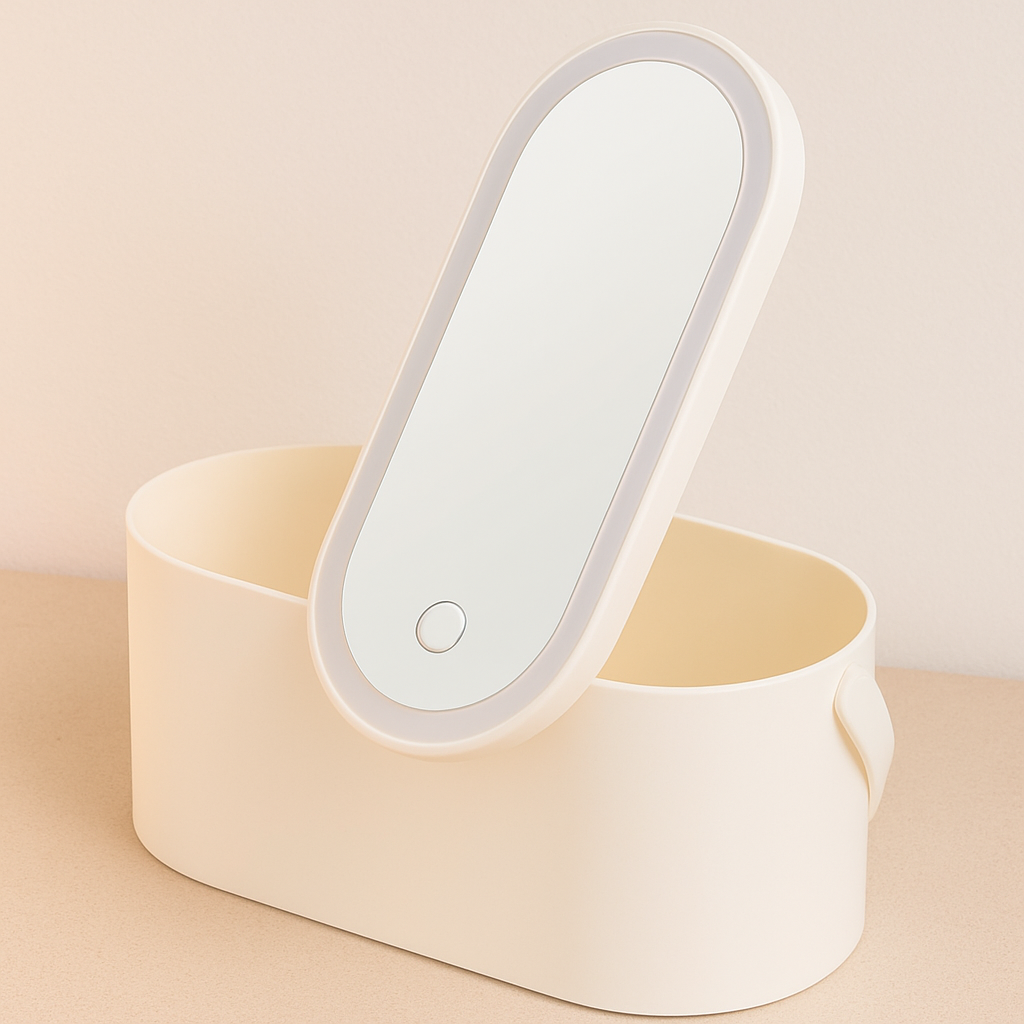 GlowBox™ – Miroir LED Beauté + Rangement Makeup